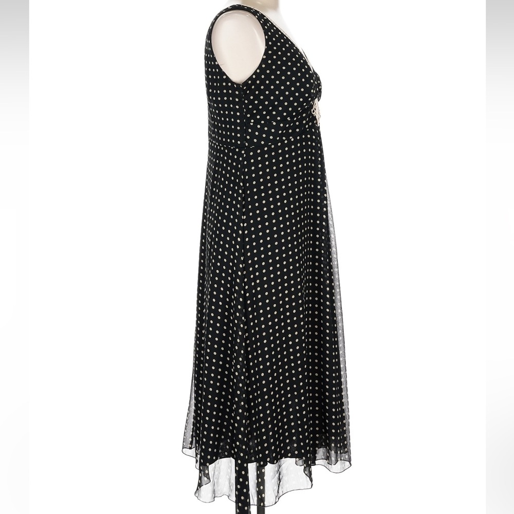 Jonathan Martin Black and White Faceted Side Button Polka Dot Midi Dress fairy - Picture 5 of 10
